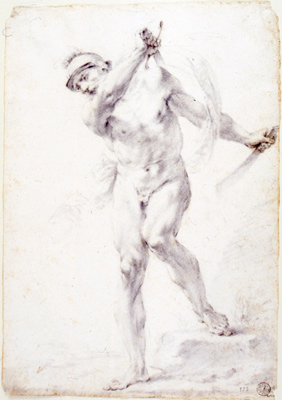 Monti Francesco-Nudo virile con elmo e spade in mano